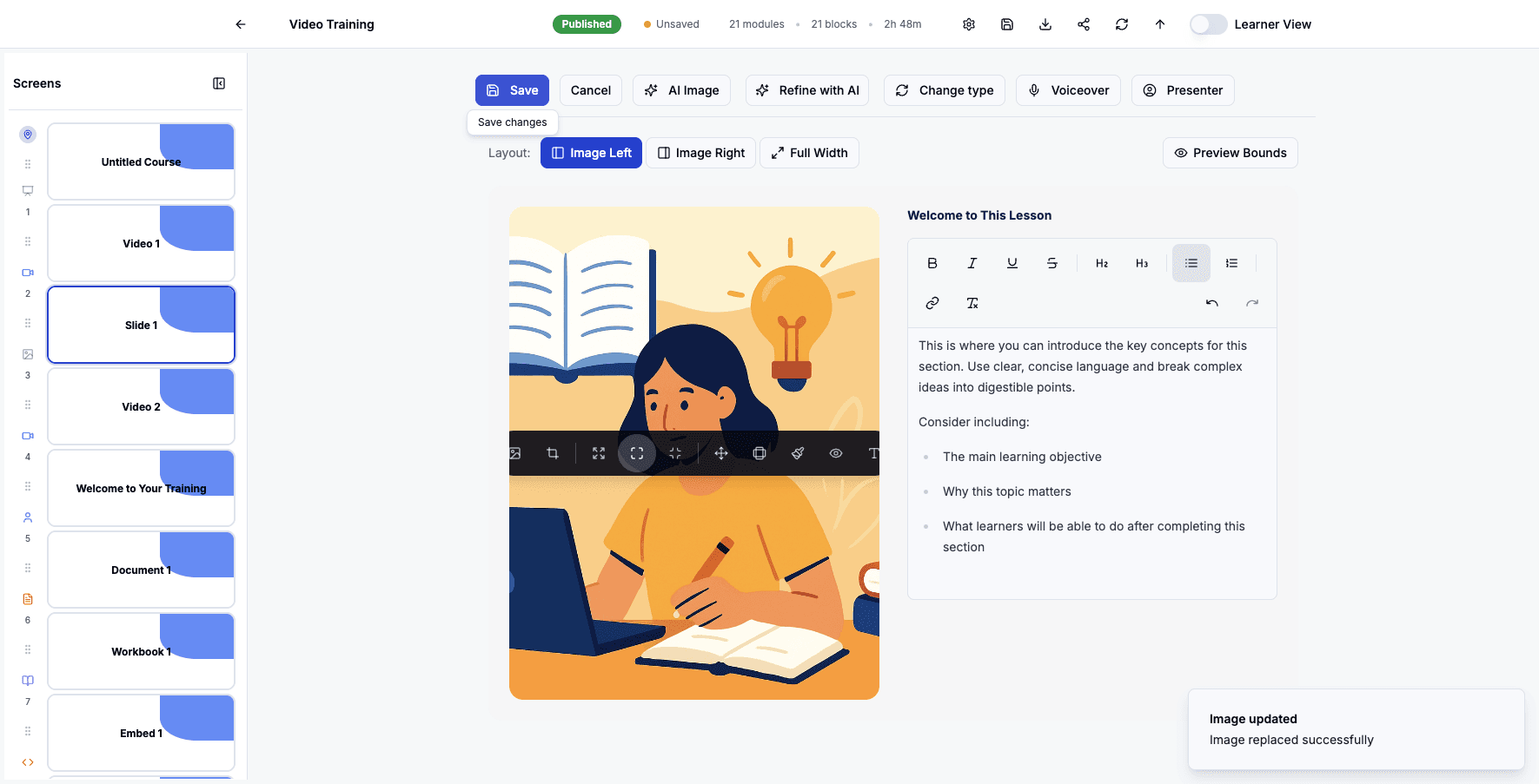 Click Save to apply all changes and return to the main course view.