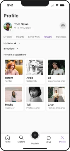 artyshock mobile app my network screen