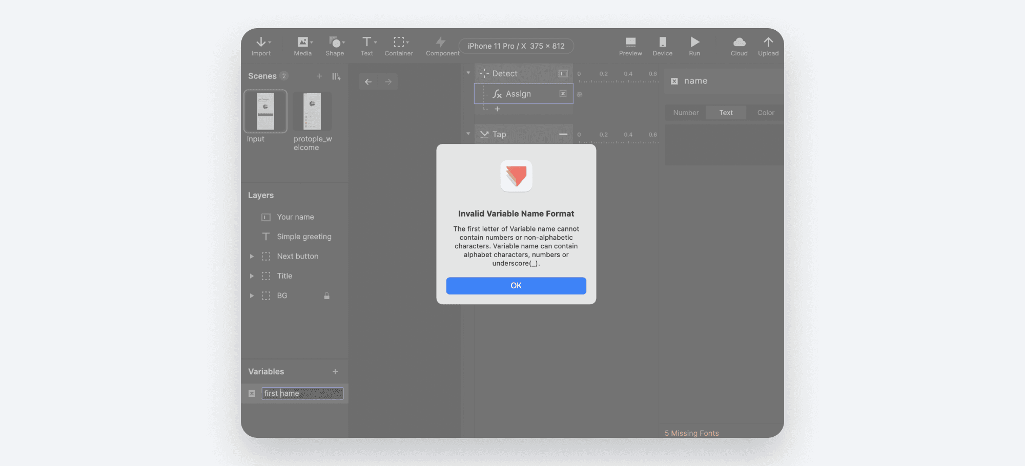invalid variable name format