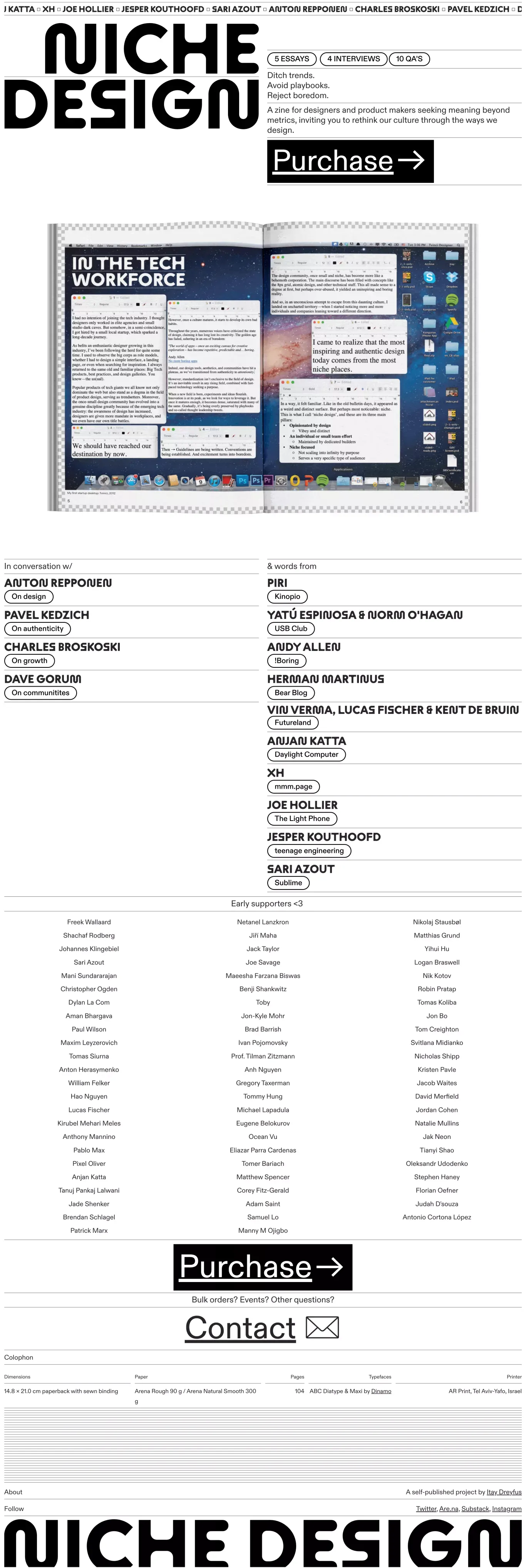 Niche design: a zine exploring where des portfolio page screenshot showcasing Design and Ecommerce design