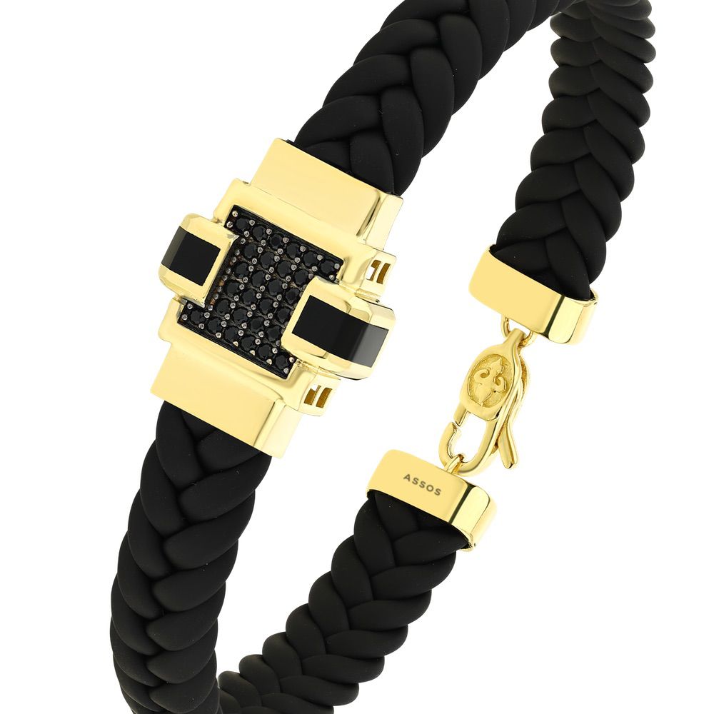 Assos Pırlanta 14 Ayar Altın Örgü Kordonlu Şık Erkek Bileklik