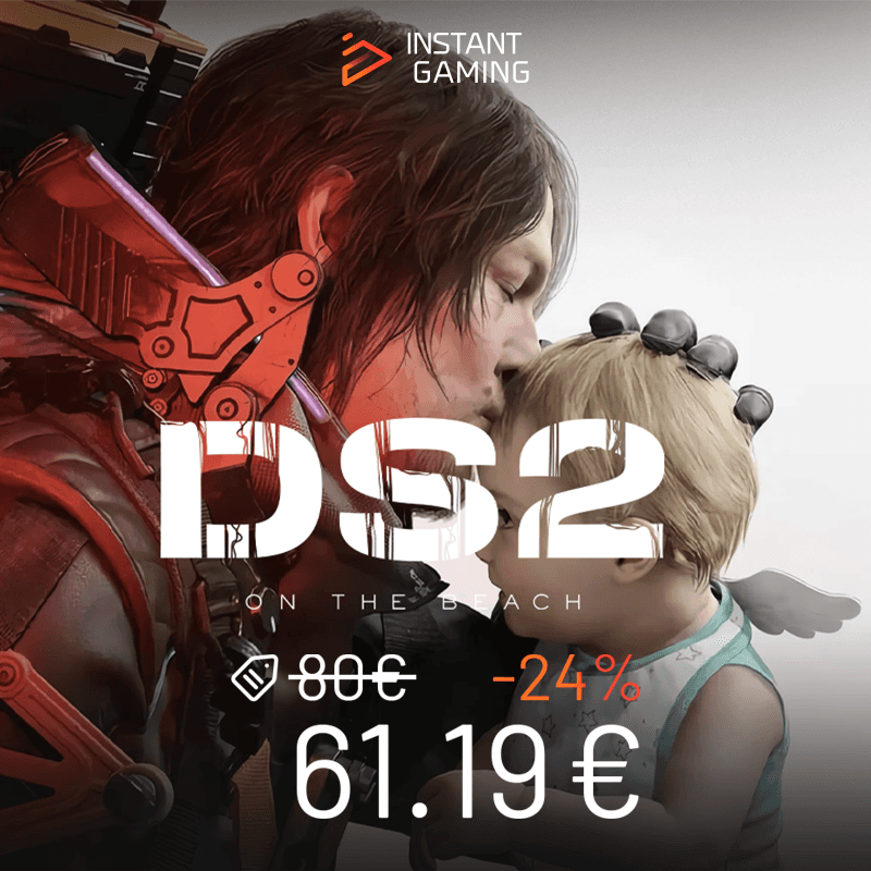 Death Stranding 2 On the Beach jaquette officielle PC promotion -24% 61,19€ sur Instant Gaming Sam Bridges et bébé univers post-apocalyptique Hideo Kojima clé digitale Steam.