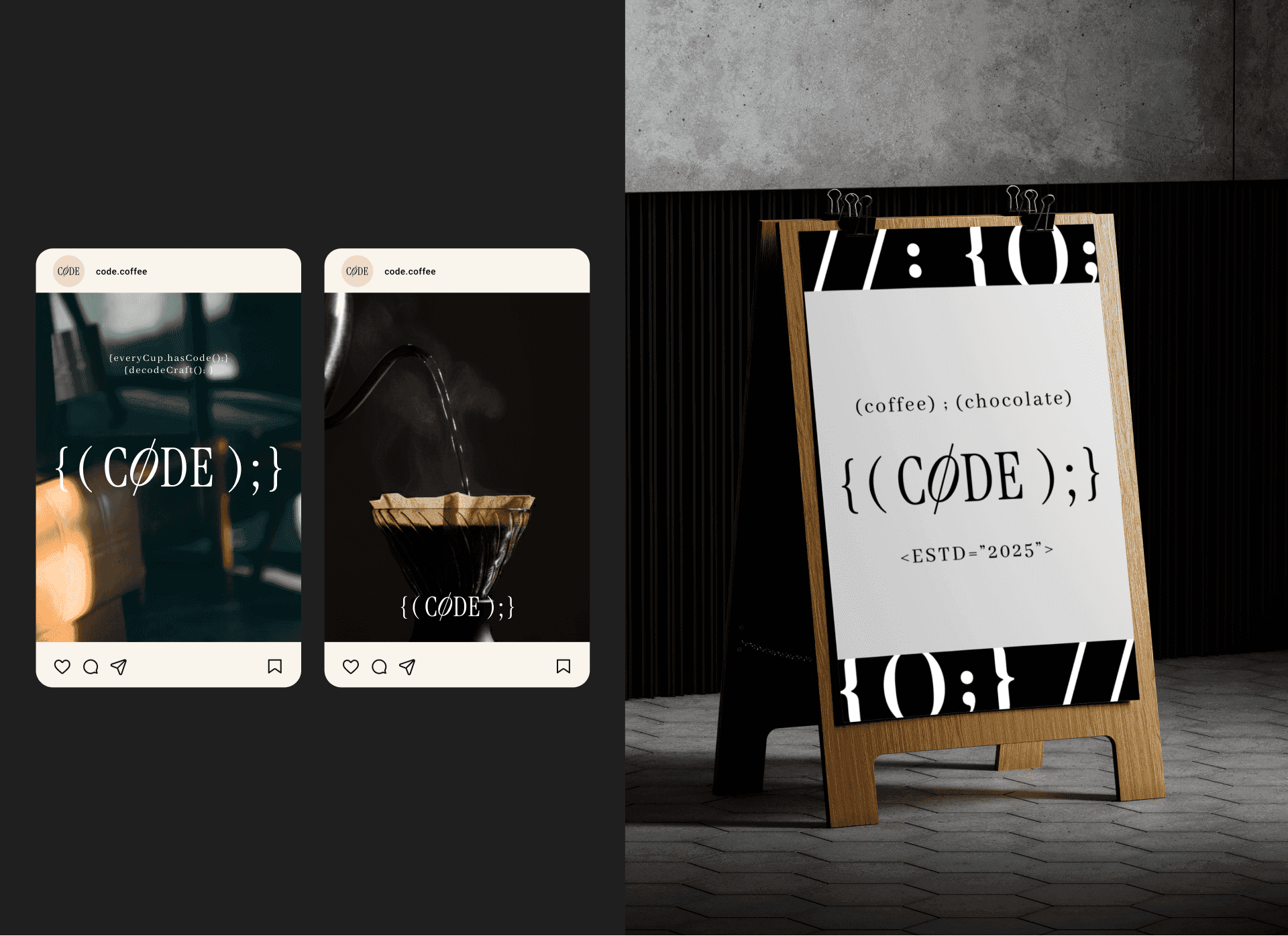 Code Coffee 咖啡廳 社群風格設計、招牌設計
