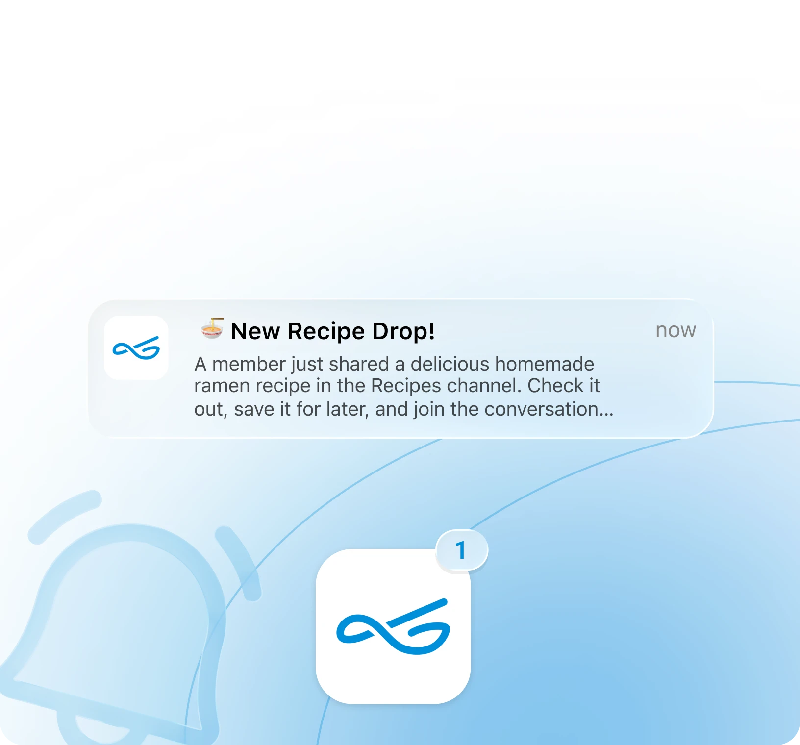 Real-time push notification alert showing a new community post update sent to members to drive engagement and bring them back to discussions.
