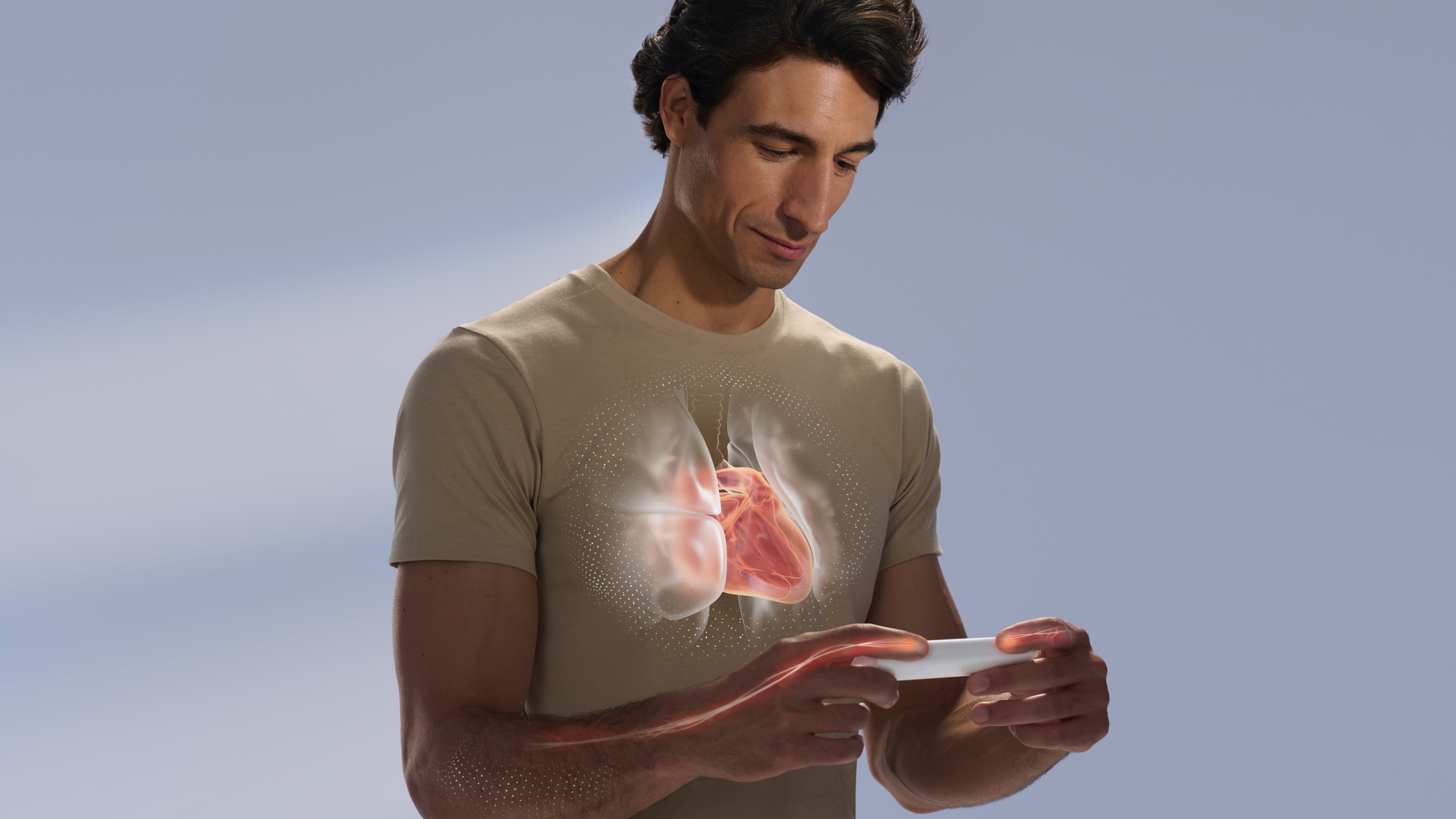 Campaign asset production for Withings BeamO, showcasing the single-lead ECG recording process.