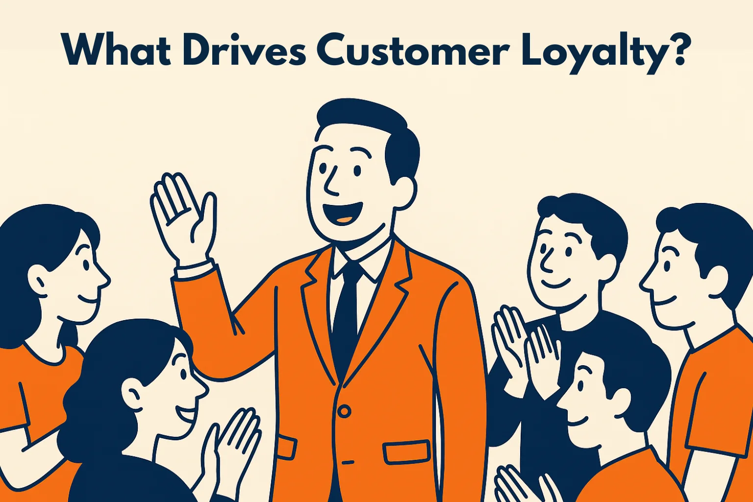 cartoon-businessman-smiling-and-raising-hand-surrounded-by-people-clapping-and-smiling-illustration-showing-what-drives-customer-loyalty