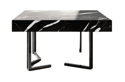Handcrafted black marble rectangular coffee table with metal legs