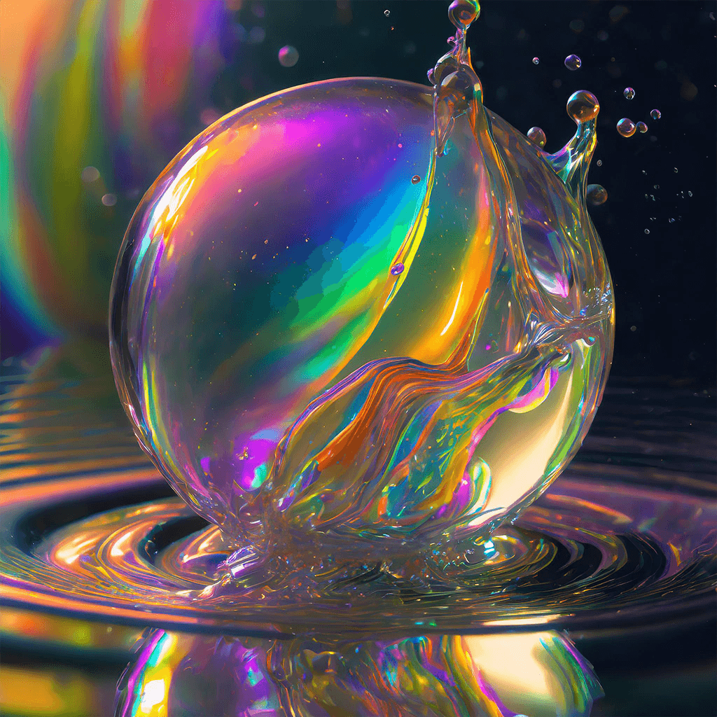 A translucent orb under the influence of light splashing in a liquid; hyper-detailed, realistic