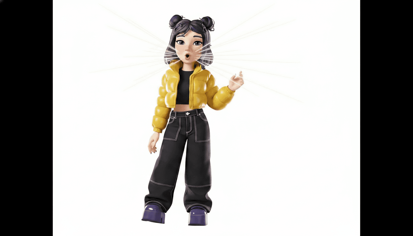 A stylized AI avatar speaking with animated voice expression