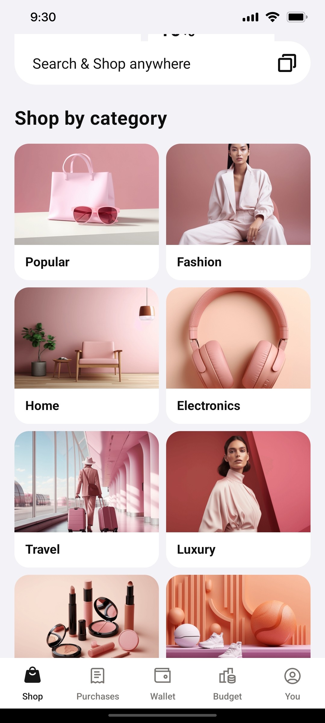 Klaarna Shop By Categories Screen