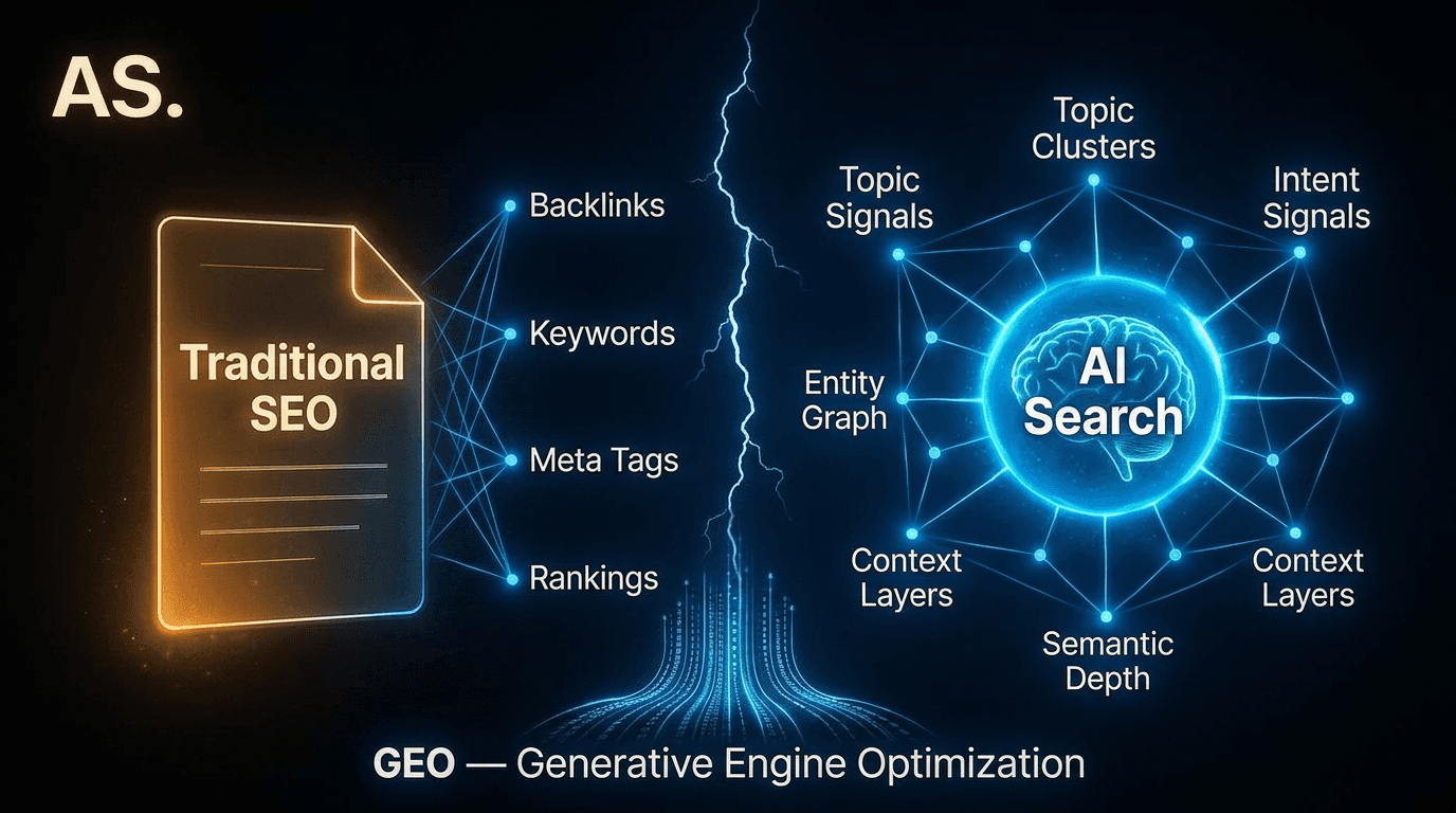 generative engine optimization showing AI search systems and topic clusters