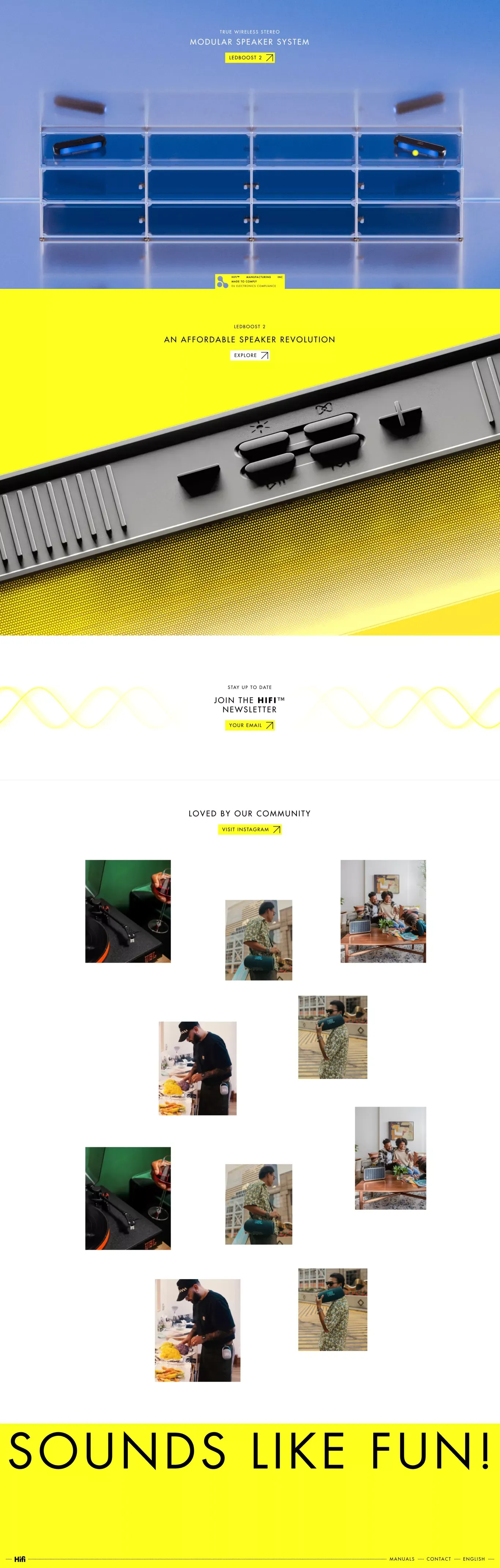 Hifi Sound landing page screenshot showcasing Music and Tech design