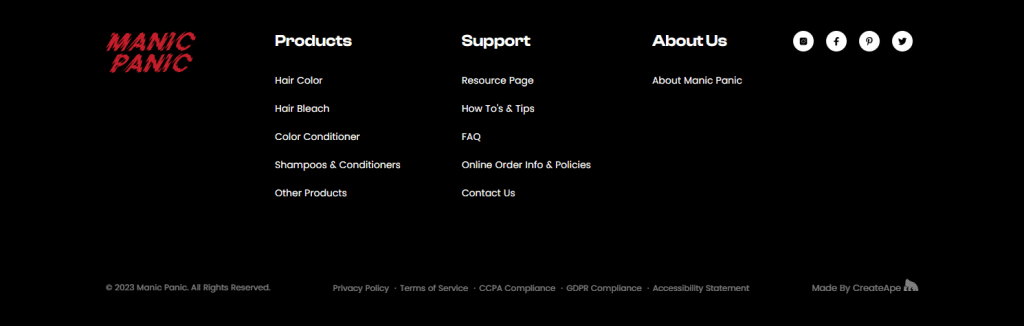 manic panic website footer