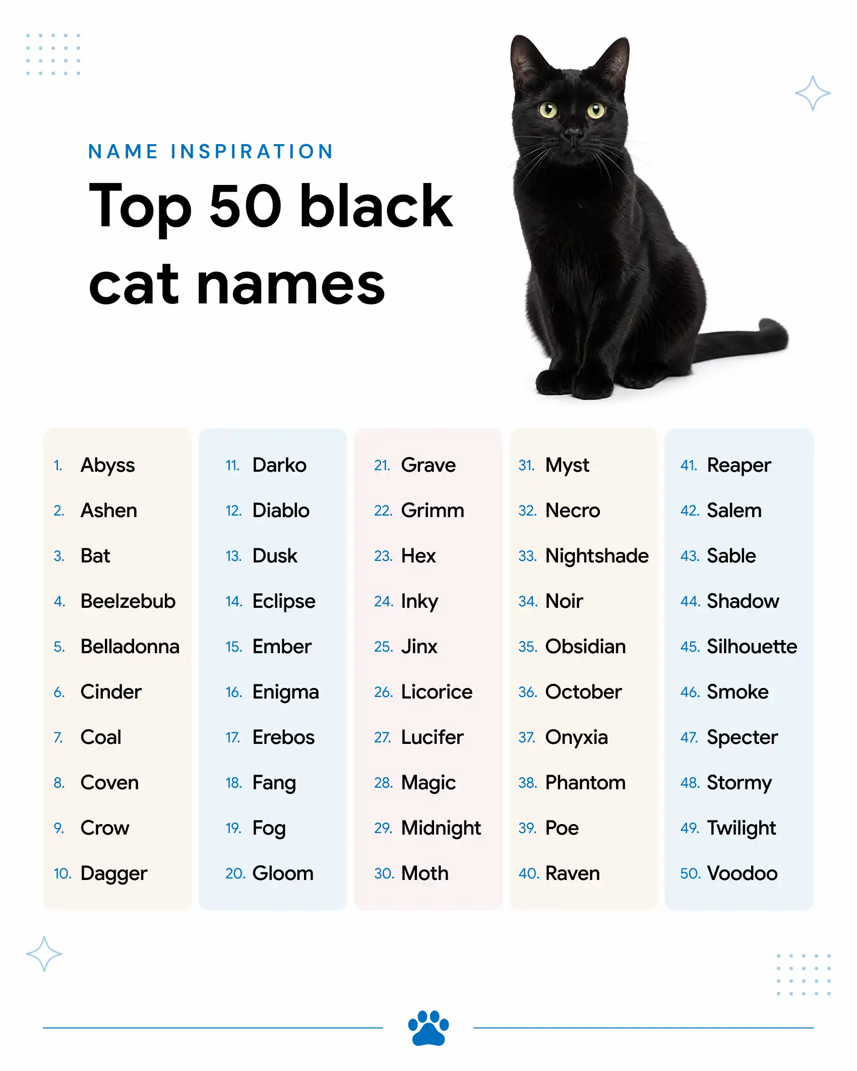 A list of names suitable for black cats.