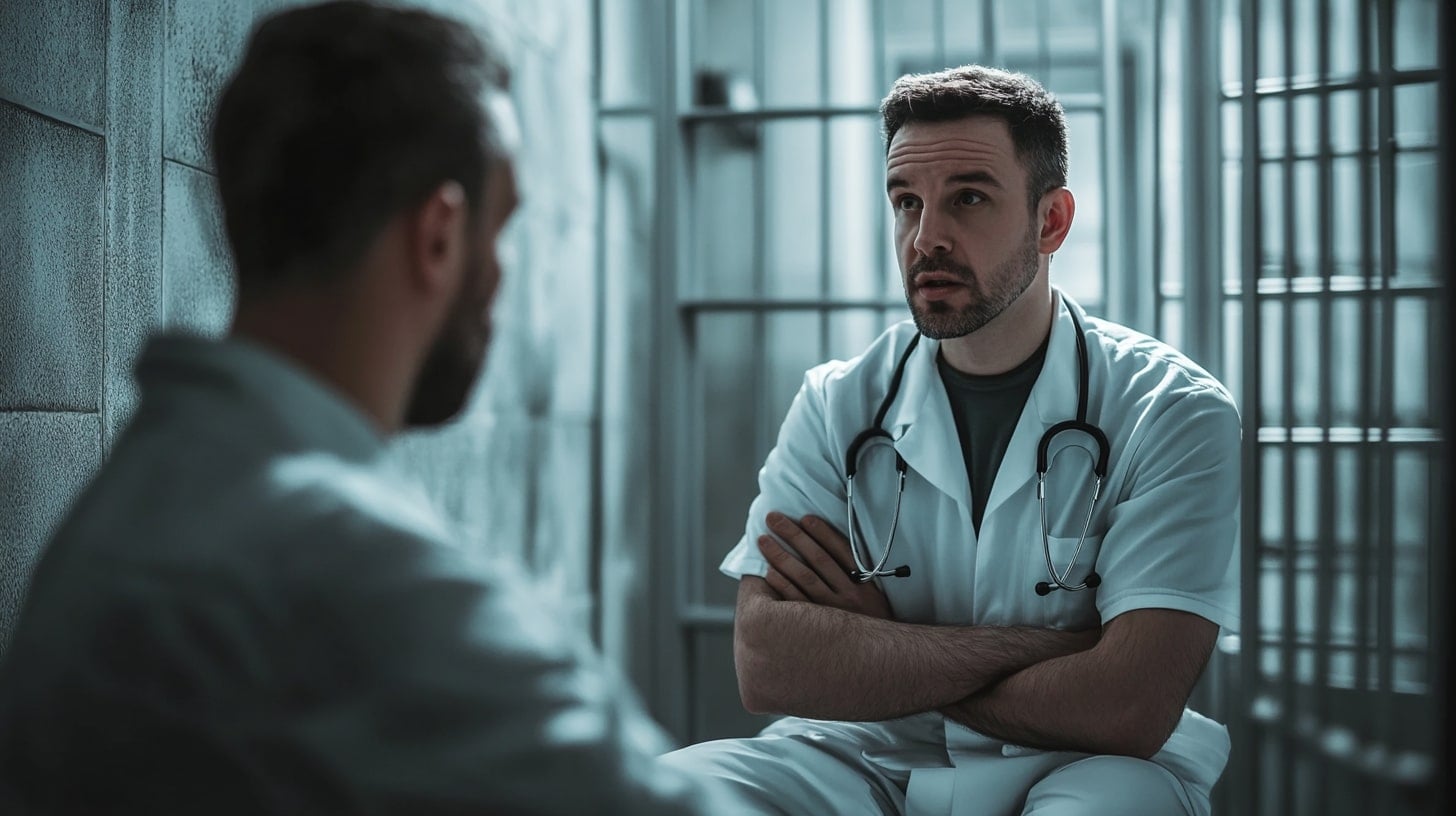Doctor talks to a convict