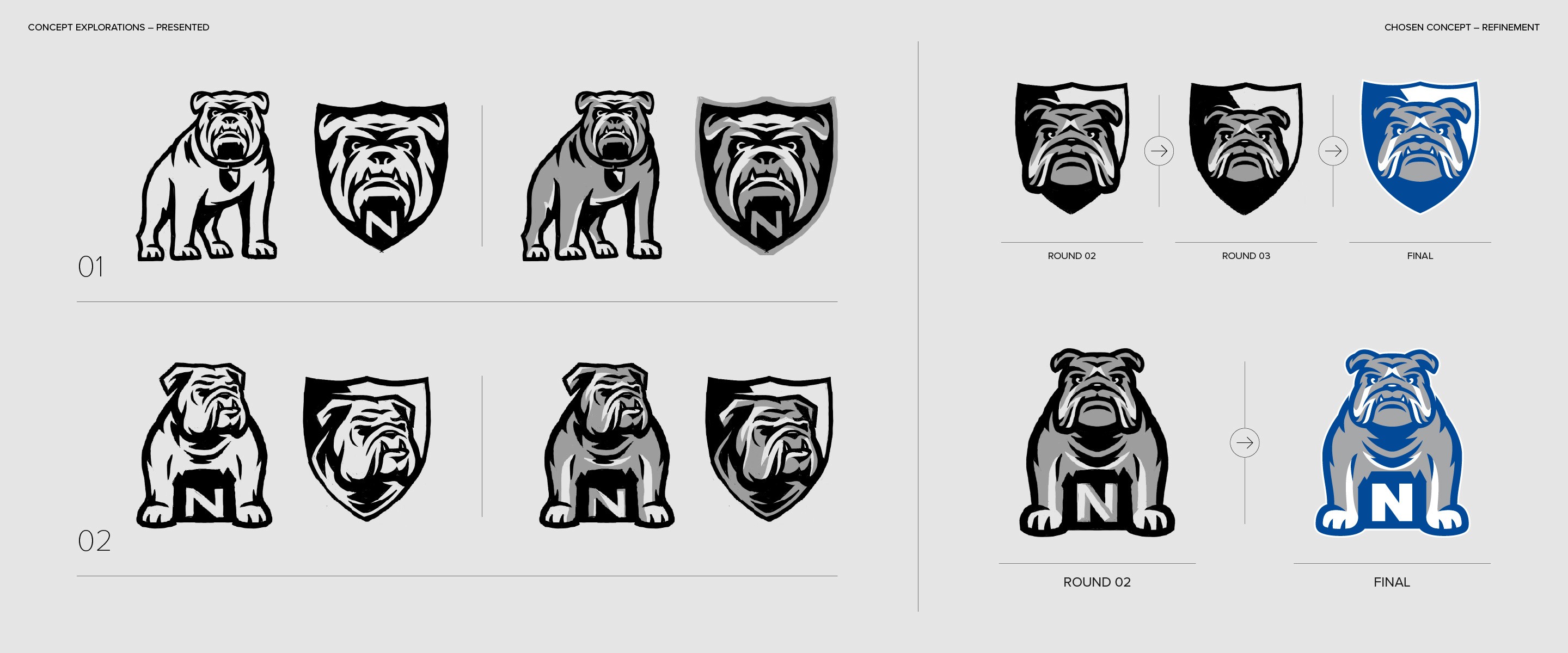 Nobles Athletics sketches 01 and 02 along with revised chosen sketch.