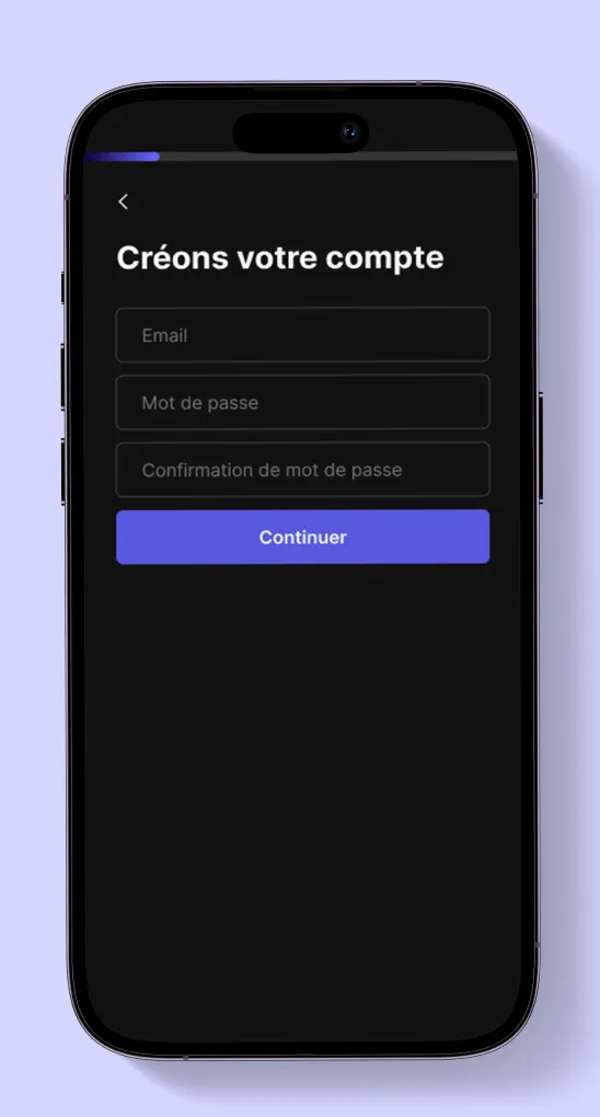 Formulaire de création de compte On Wheels avec email et mot de passe