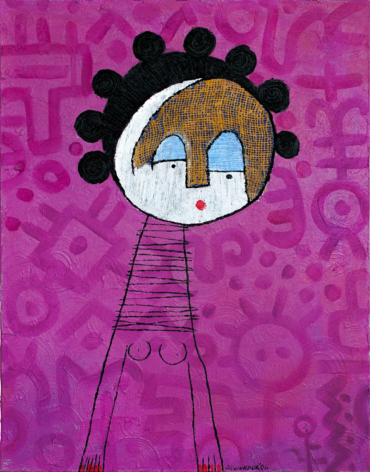 Mbobo (Maiden) Series #4 (2003). Acrylic burlarp on canvas. 22 in. × 28 in.
