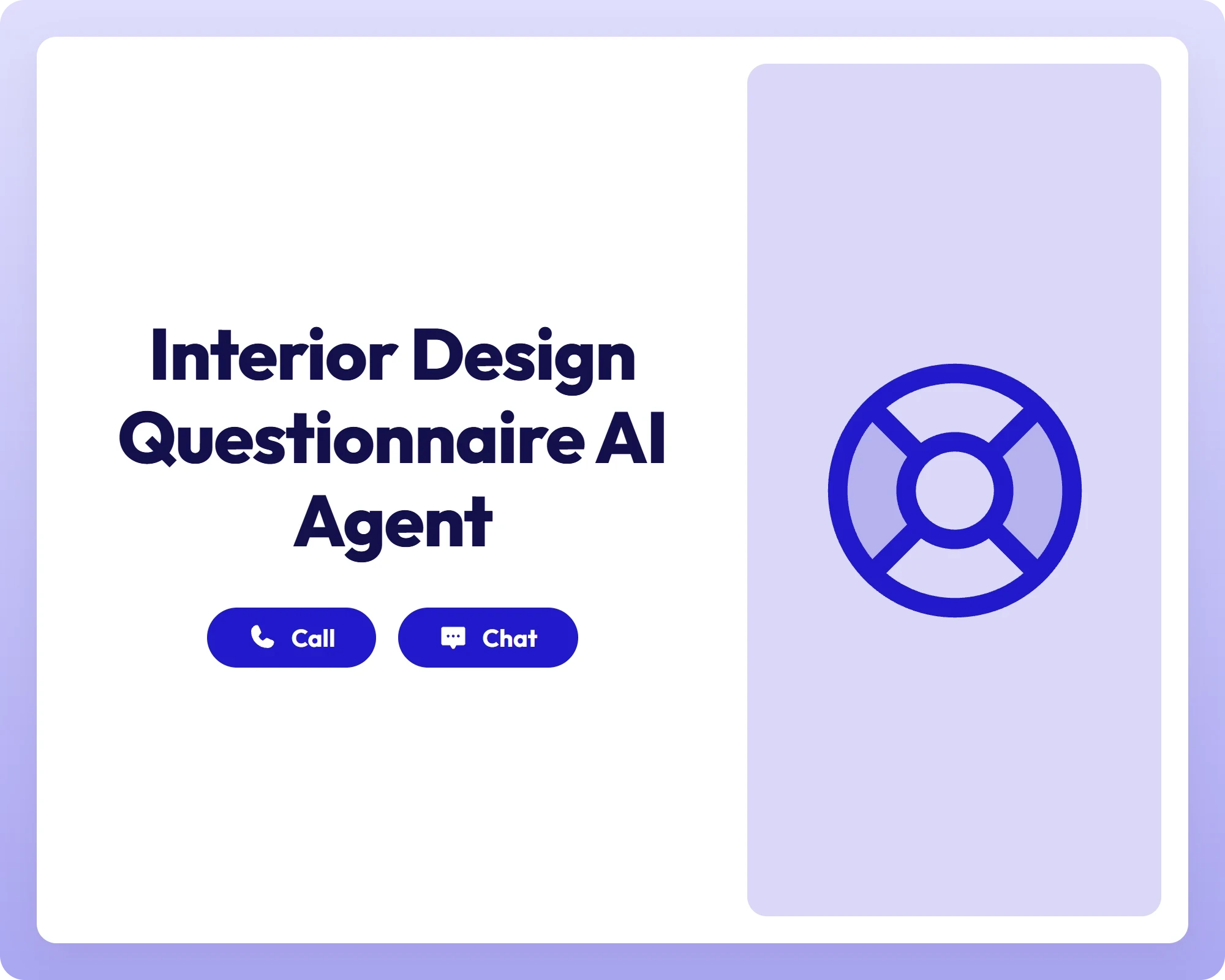 ai customer support agent offers call and chat help with a lifebuoy icon for interior design guidance