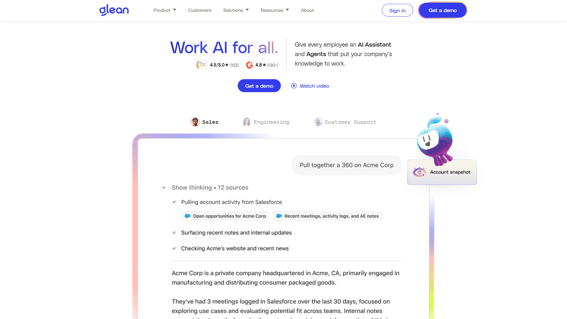 Glean landing page