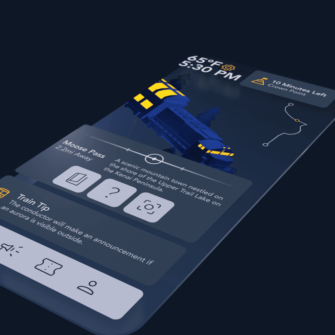 A render of phones displaying Alaska Train features.