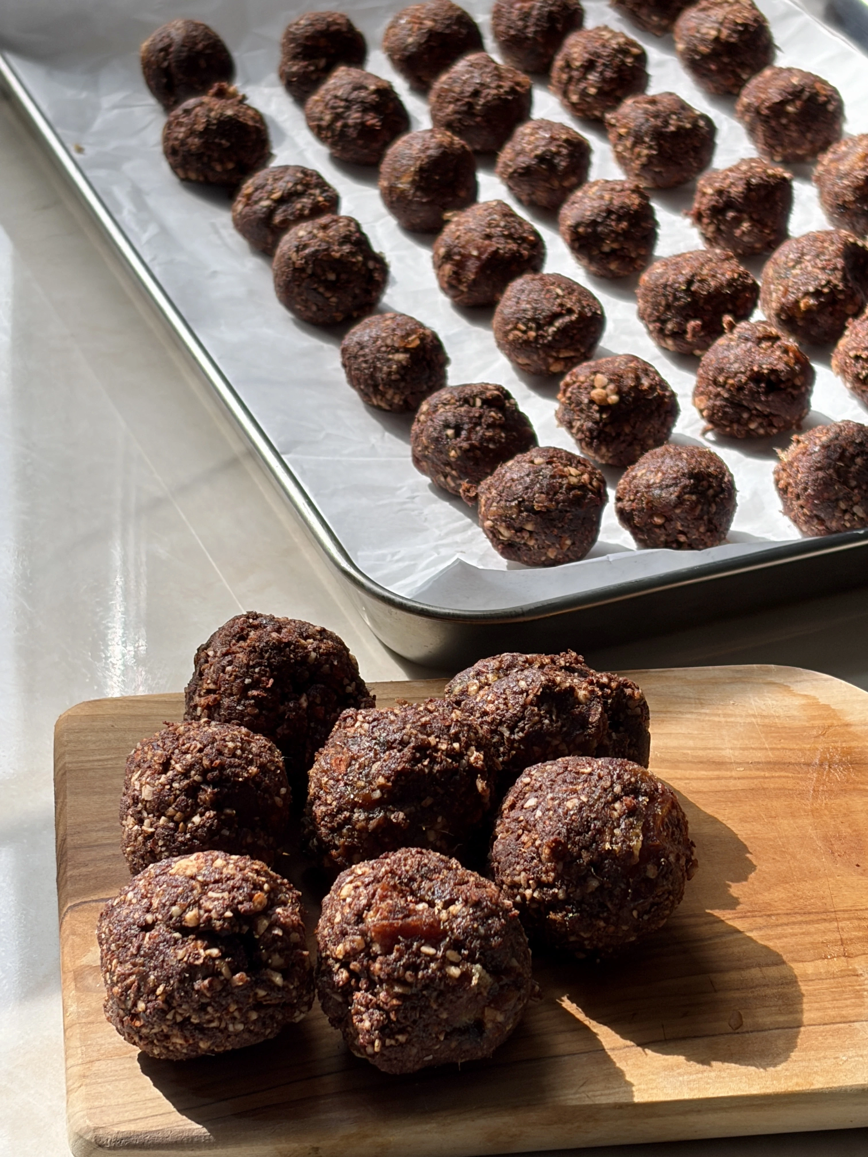 brownie bite energy balls, gluten-free and dairy-free made with dates and nuts for an afternoon snack