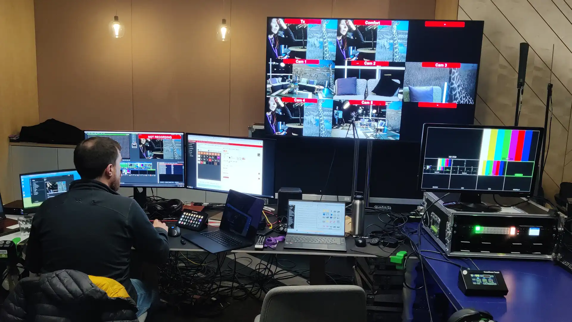 Live production control room managing cameras, graphics and streaming for the Bupa Strategy Cascades event