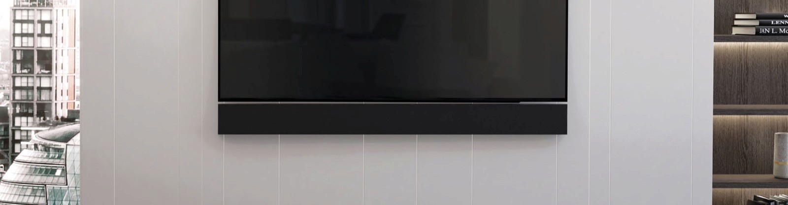 Black smart home device with screen showing time and temp