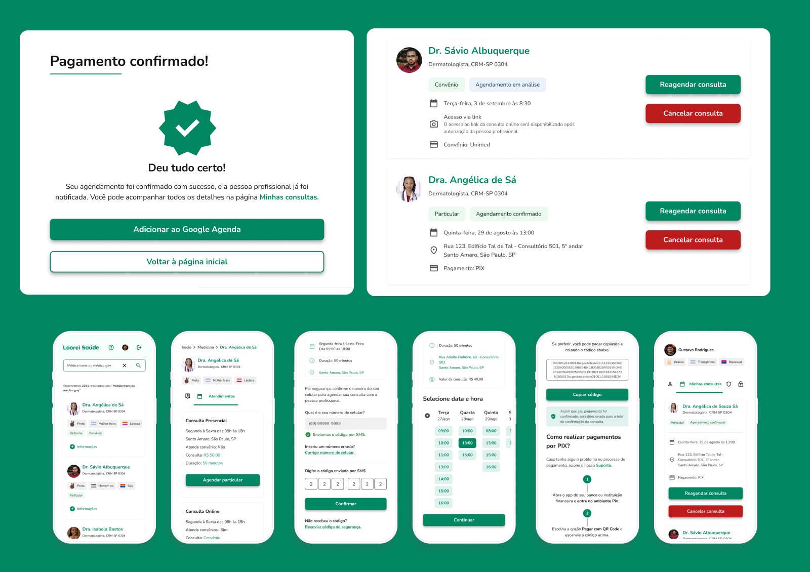 Tela de agendamento Lacrei Saúde