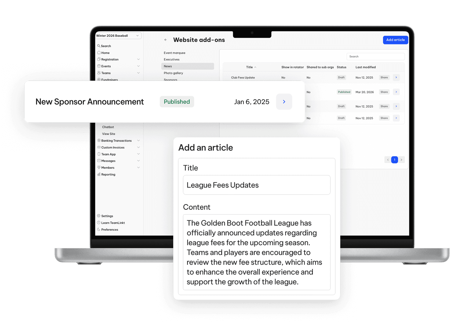 TeamLinkt's Football Website News Articles and Posts Tool