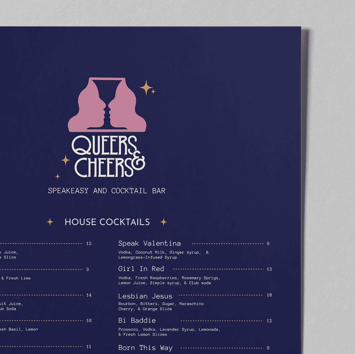 Queers and Cheers menu