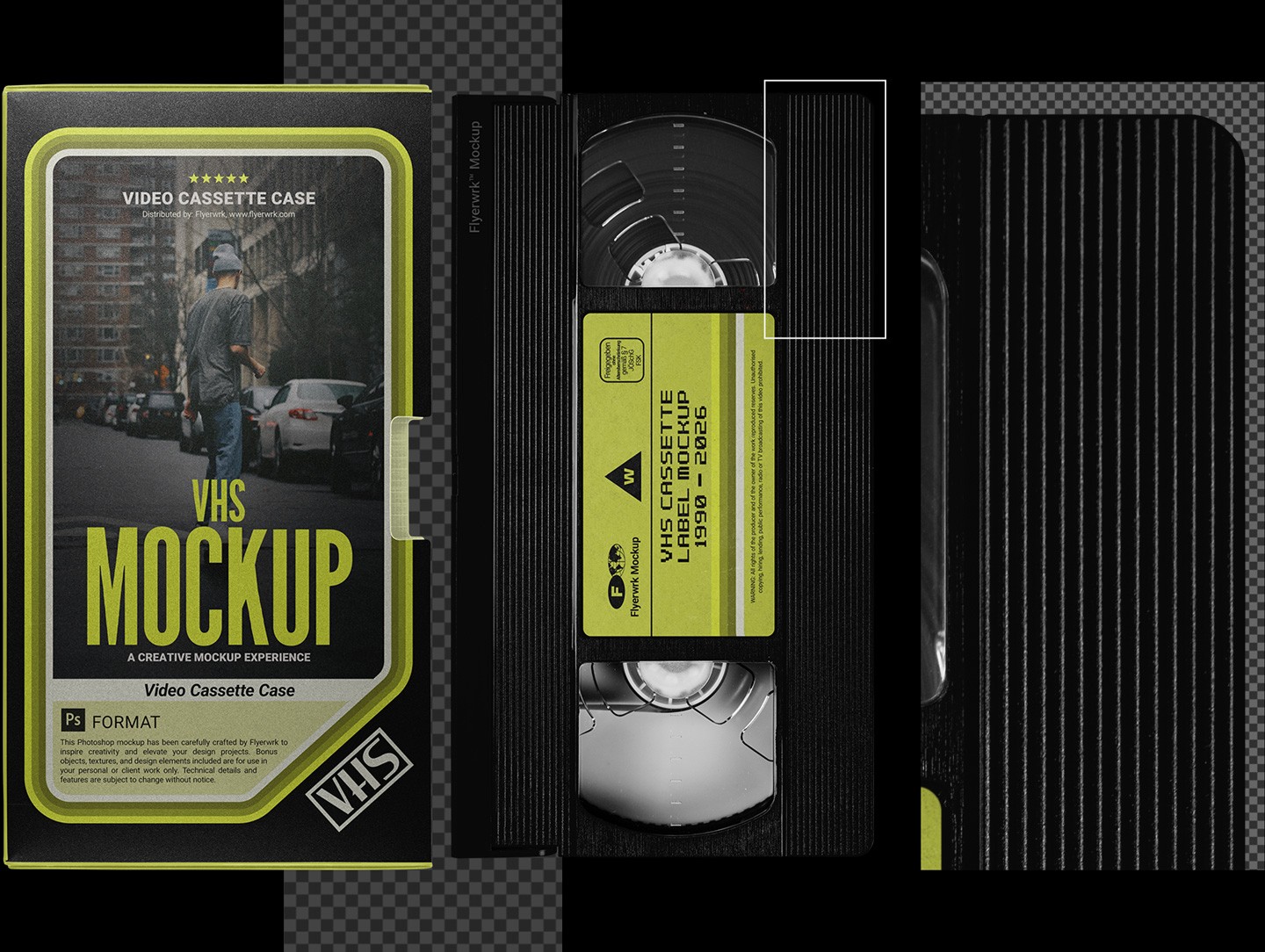Macro detail of the Retro VHS Cassette Mockup highlighting realistic plastic ridges and high-resolution paper textures