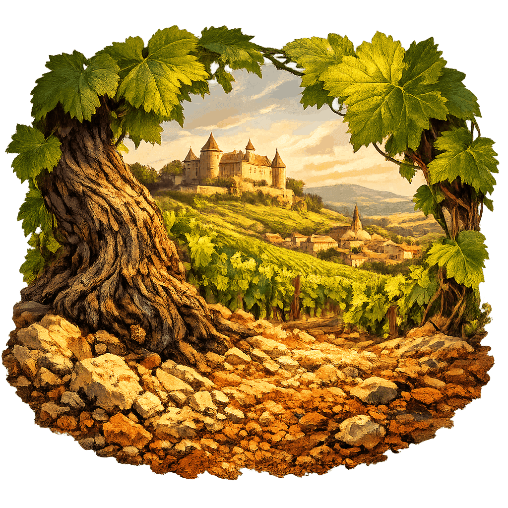 Detailed graphic of the Pouilly-Vinzelles wine region.