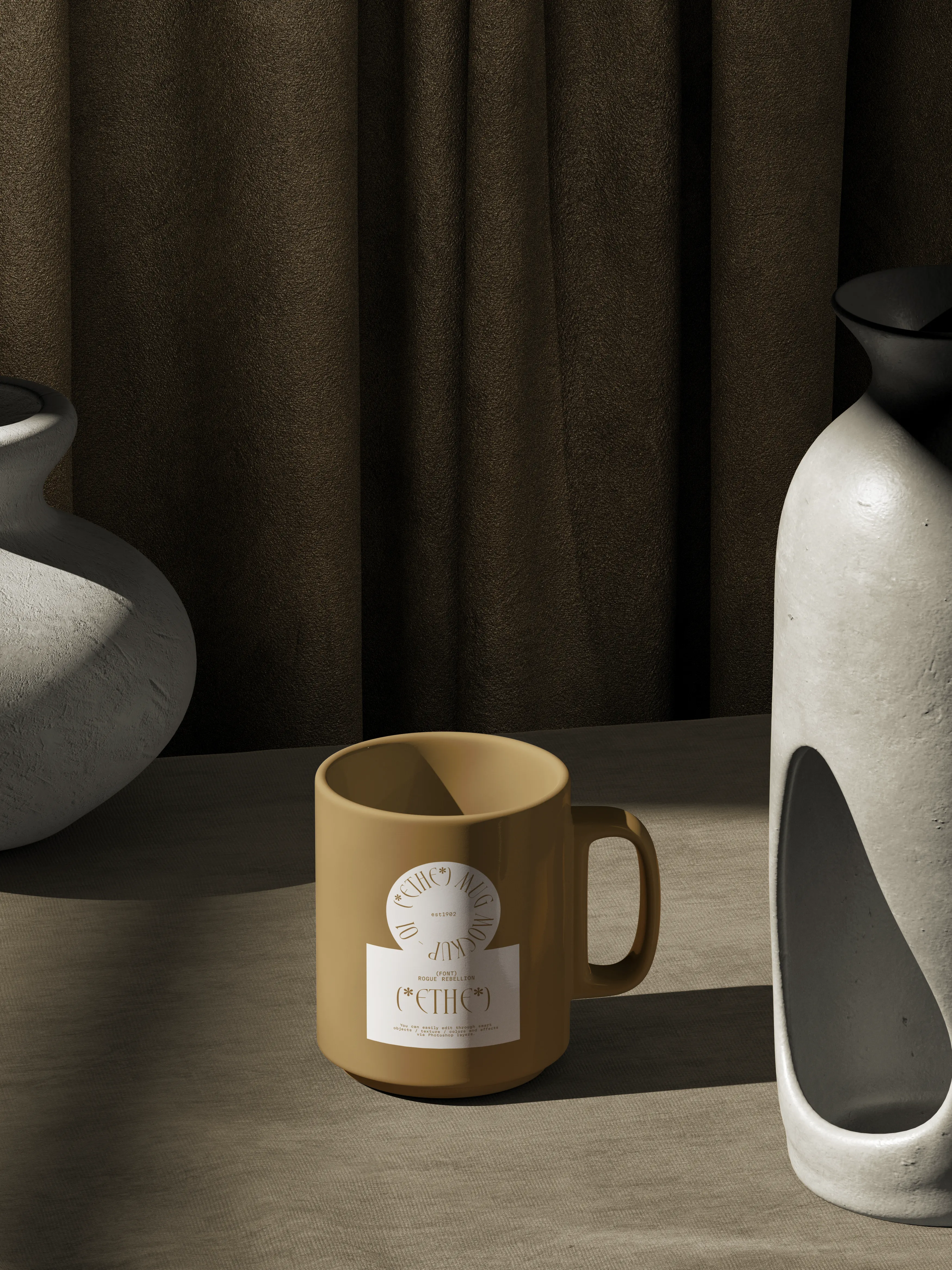 Ethe Ceramics mug on a table beside two vases