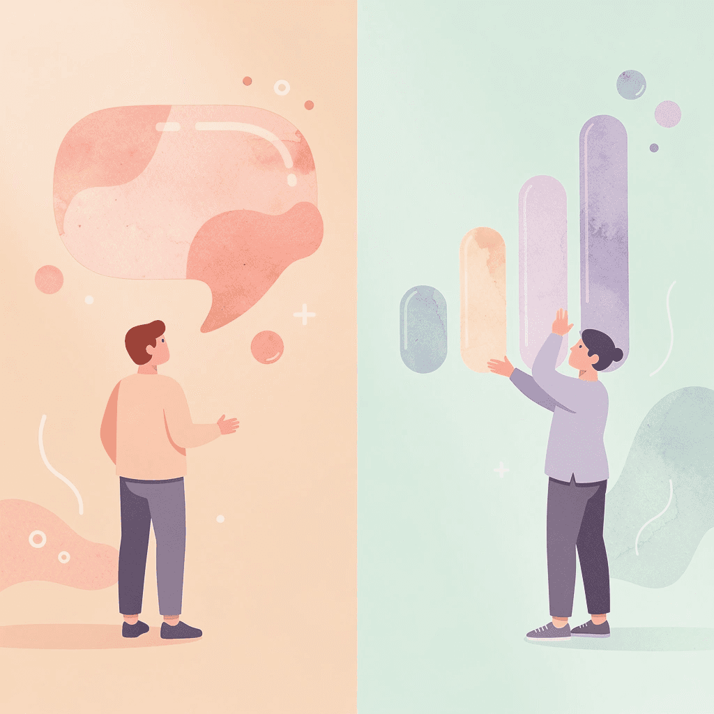 Split scene showing confused versus confident students