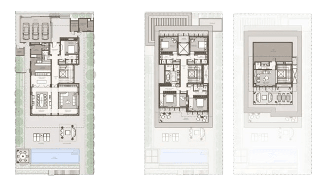 Multi-level architectural floor plans for a luxury residence; expert real estate guidance available.