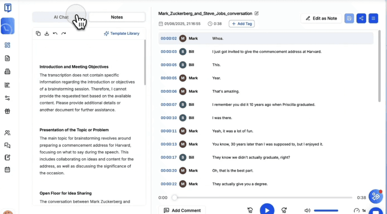 transcriptor interface