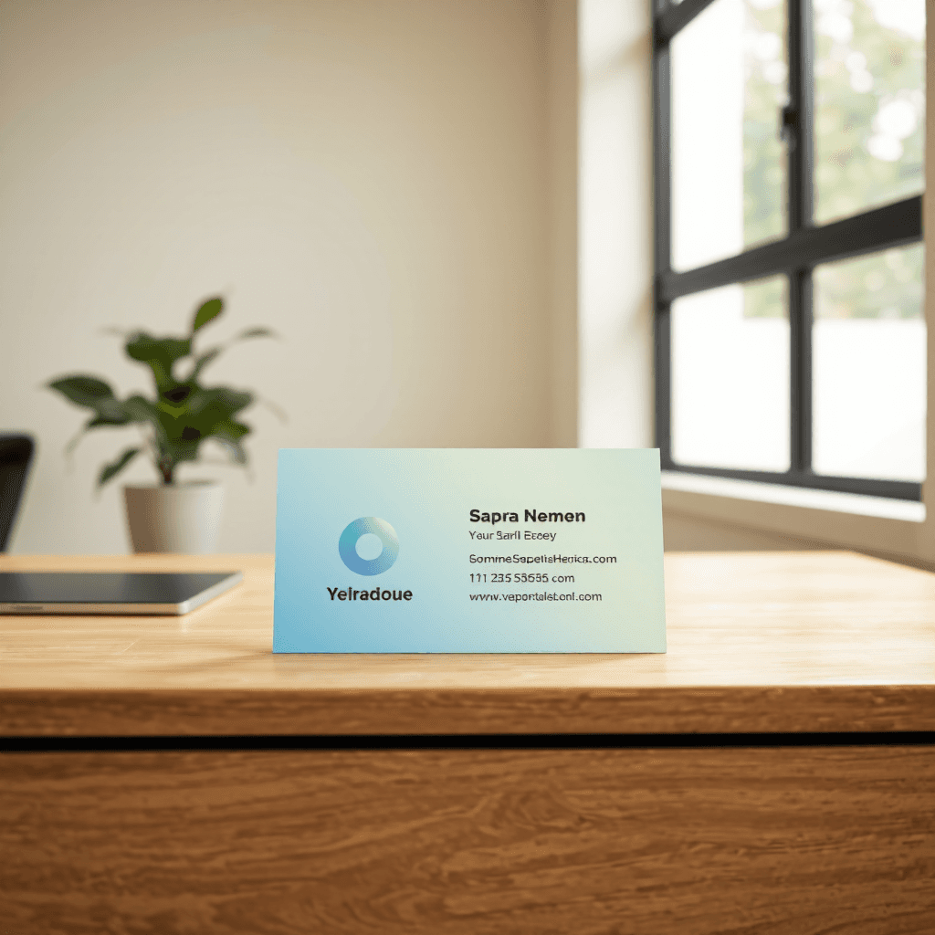 product photography of business card with contact information