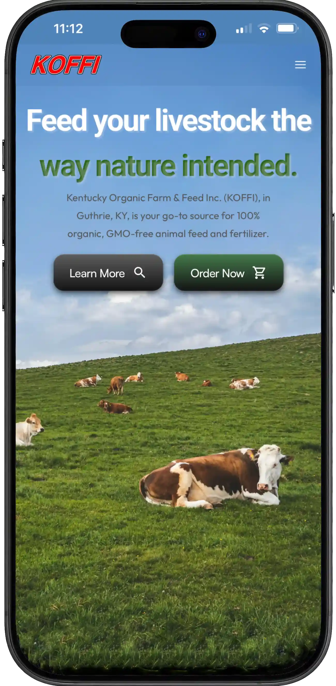 Responsive website mockup for Kentucky Organic Farm & Feed in Guthrie KY – farm and agriculture web design near Russellville and Bowling Green KY