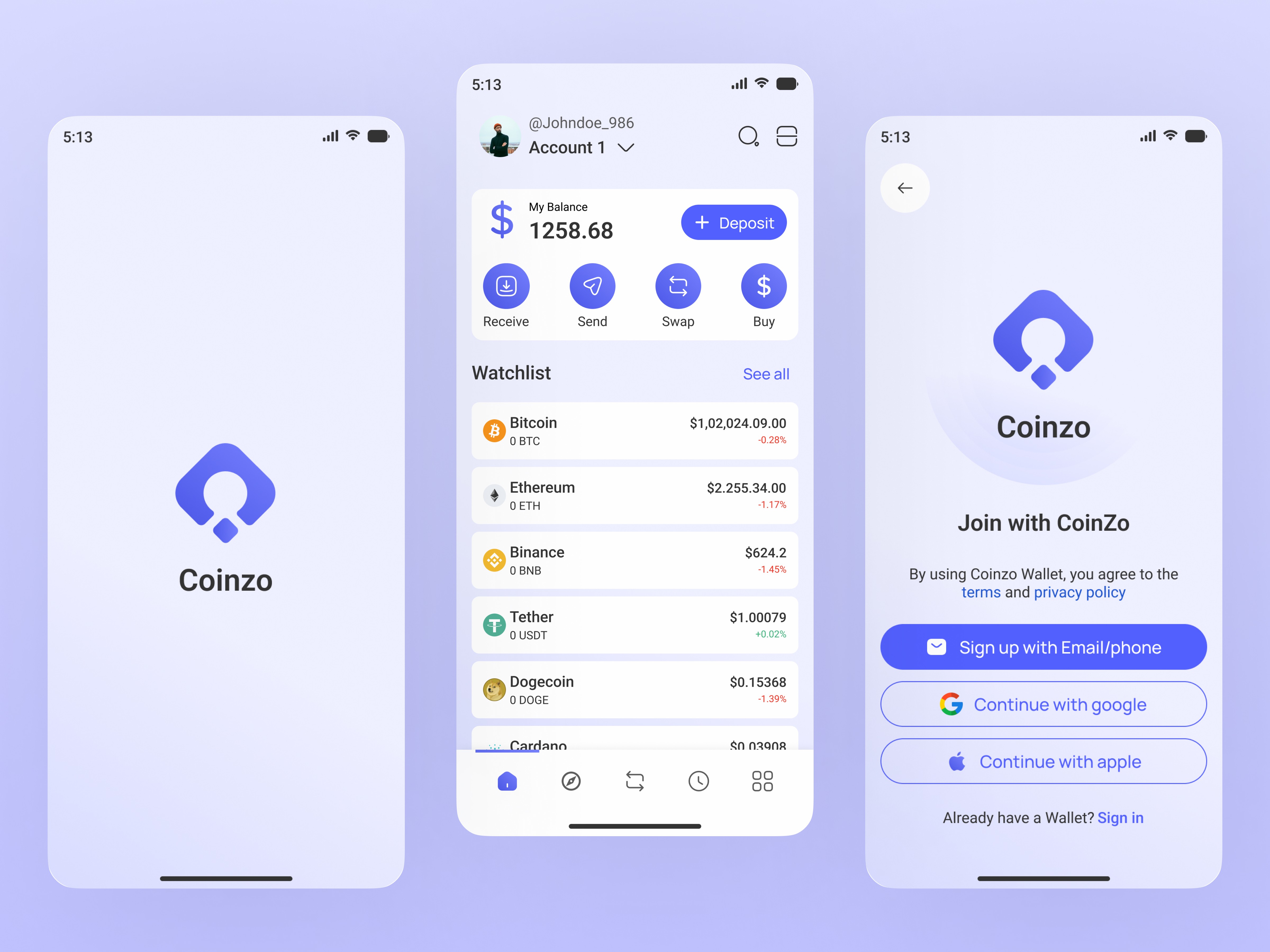 Onboarding flow of _Light mode