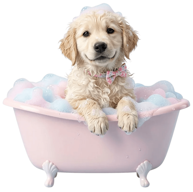 cachorro tomando banho em banheira