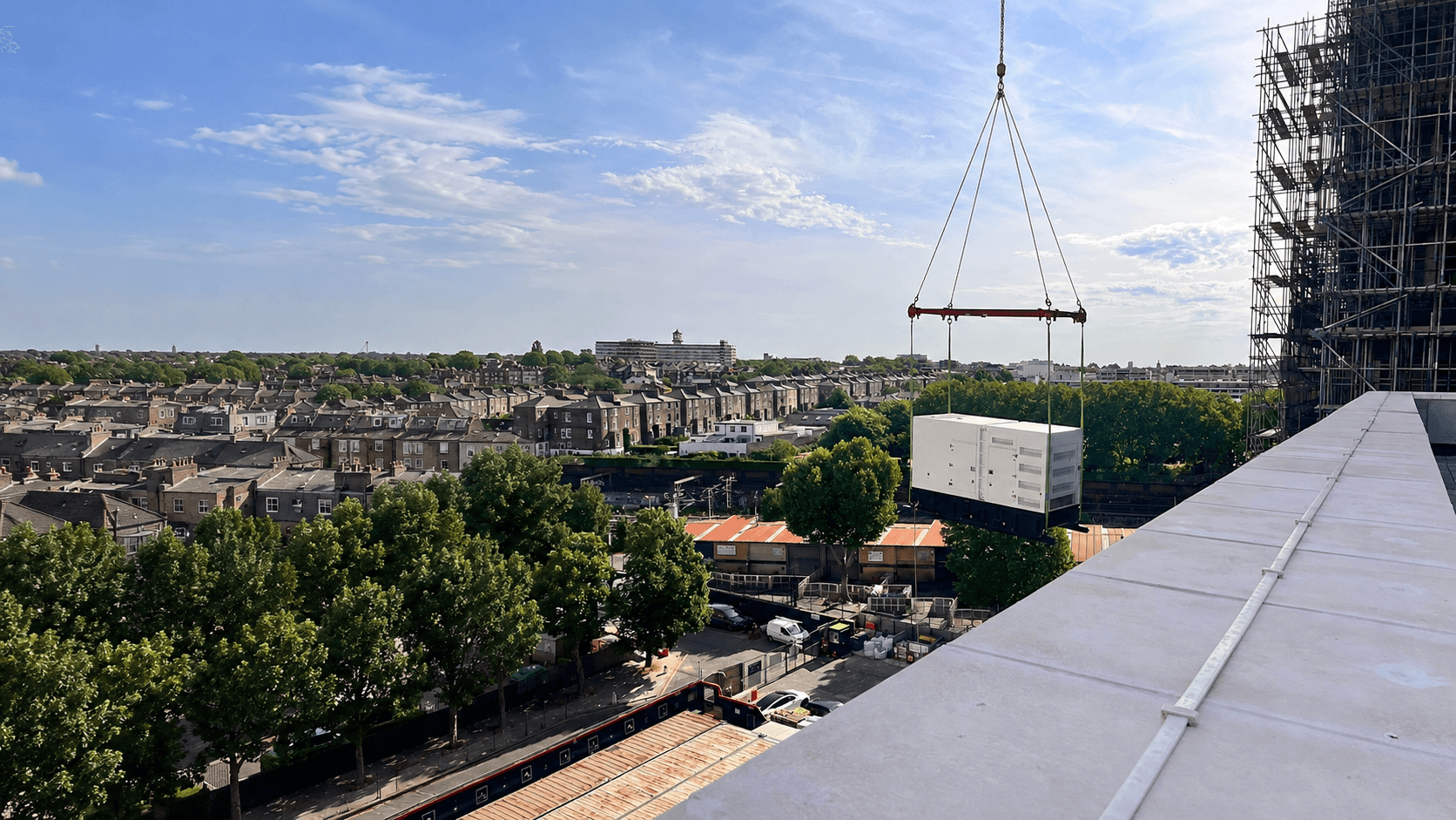 Lance Power generator being lifted into position on a UK project