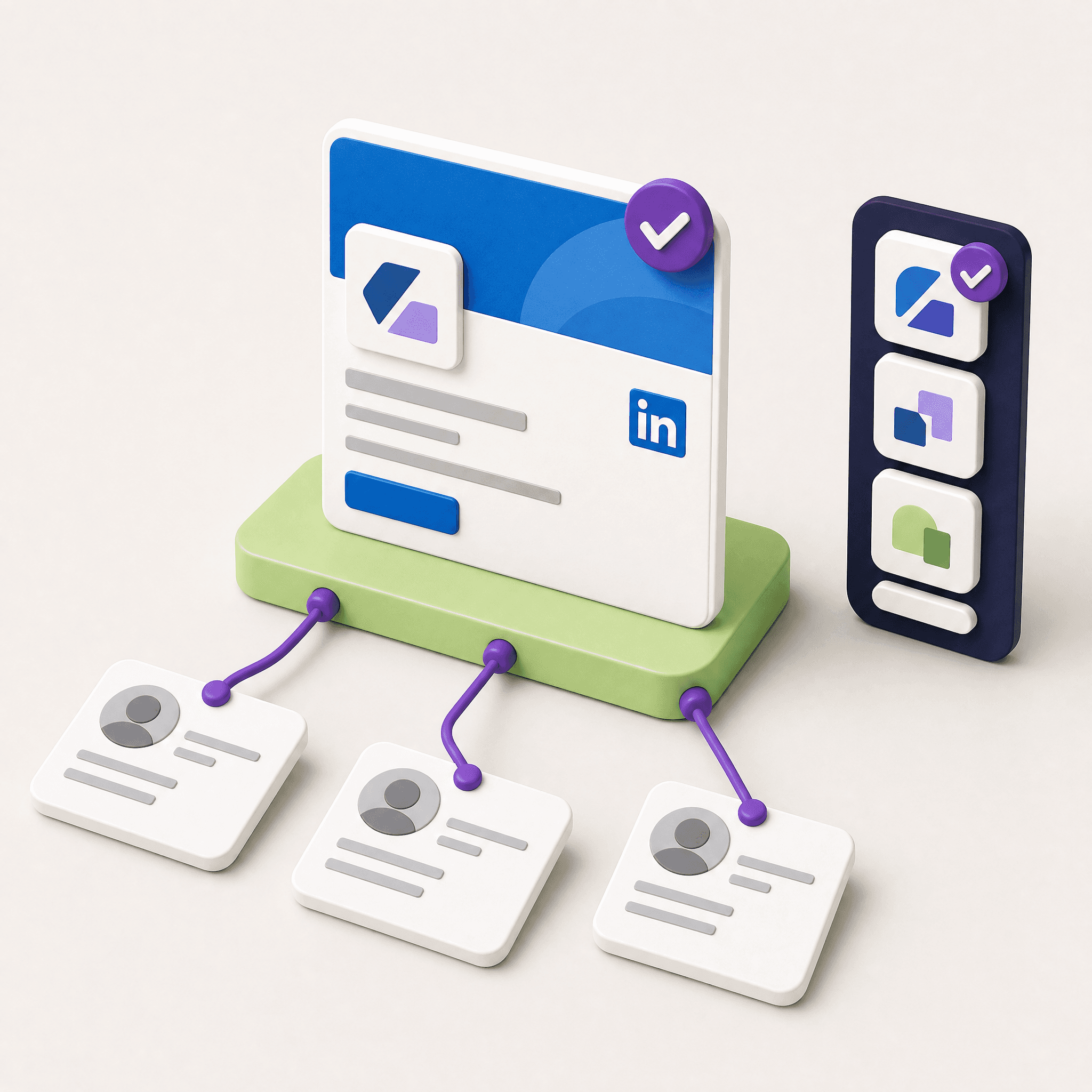 A LinkedIn company page marked as a target account, connected to three decision-maker profiles at that company