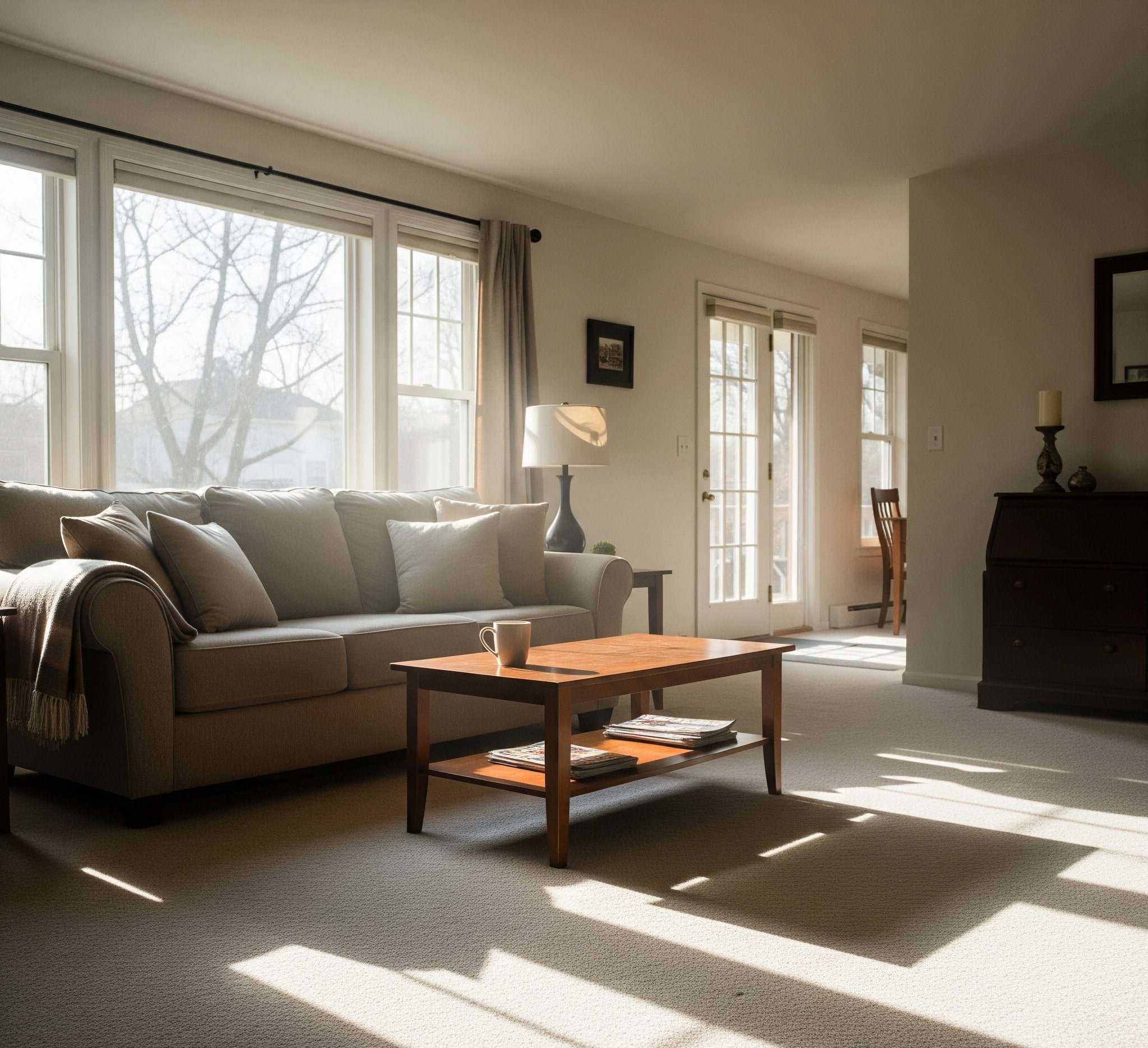 Odor-free living room after professional odor remediation