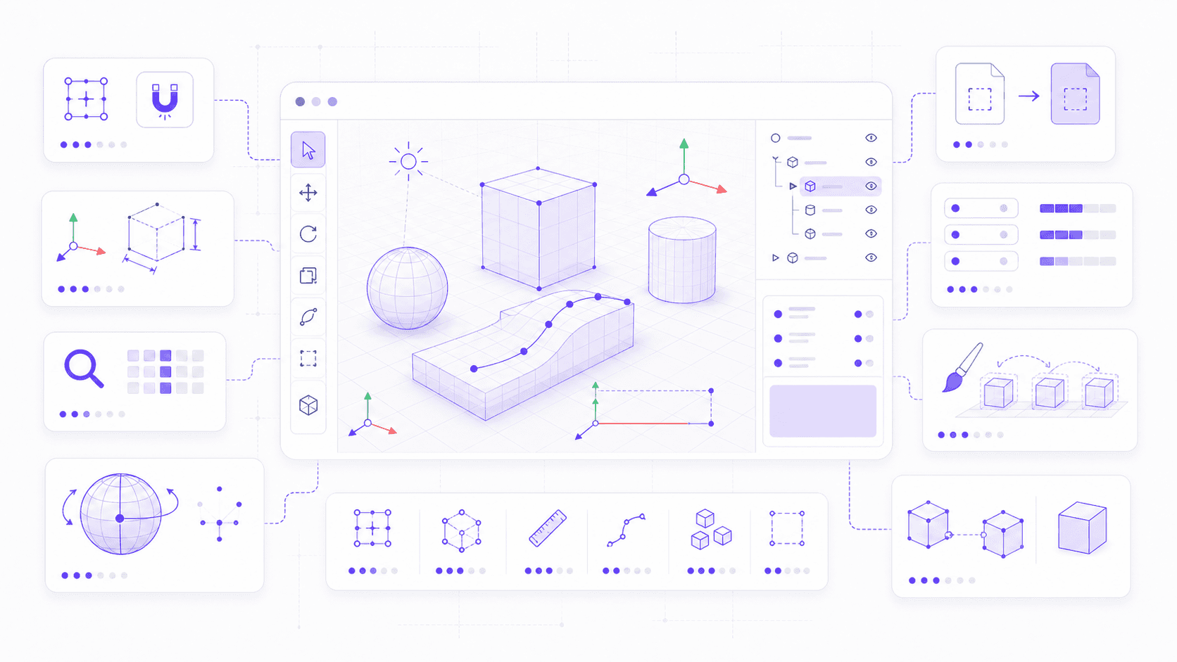 Godot 4.7 editor improvements showing 3D snapping, path editing, measuring tools, scene controls, and inspector panels