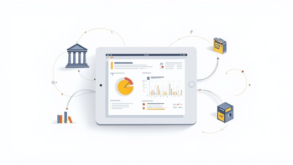 An abstract digital art piece showing interconnected nodes and data streams, symbolizing a modern investment platform.