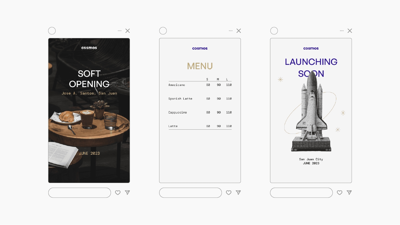 Compilation of Instagram stories as a brand application of the design system.