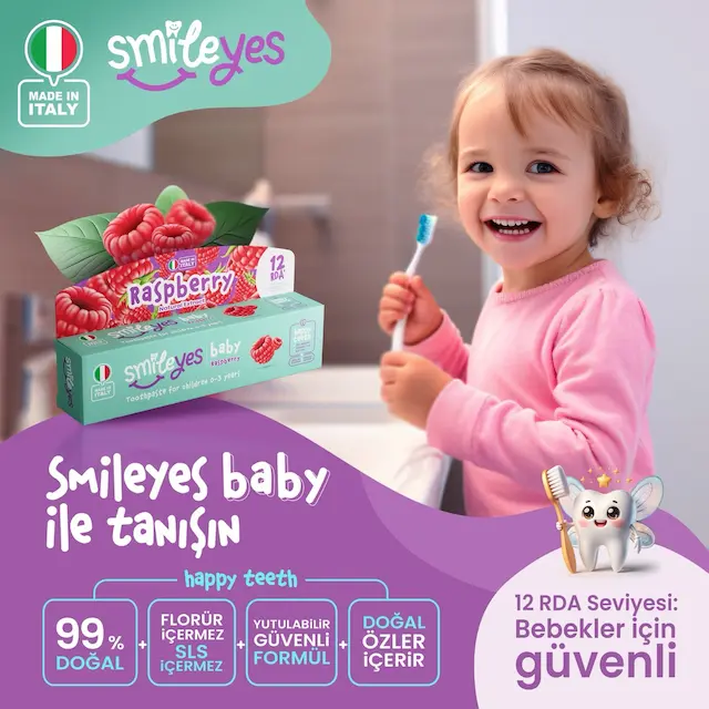 Smile yes bebek ve çocuk diş macunu, düşük RDA seviyesi ile diş minesi ve dentinini koruyan, %99 doğal özler içeren, paraben ve SLS gibi zararlı maddeler içermeyen, florürsüz ve güvenli bir diş macunudur.