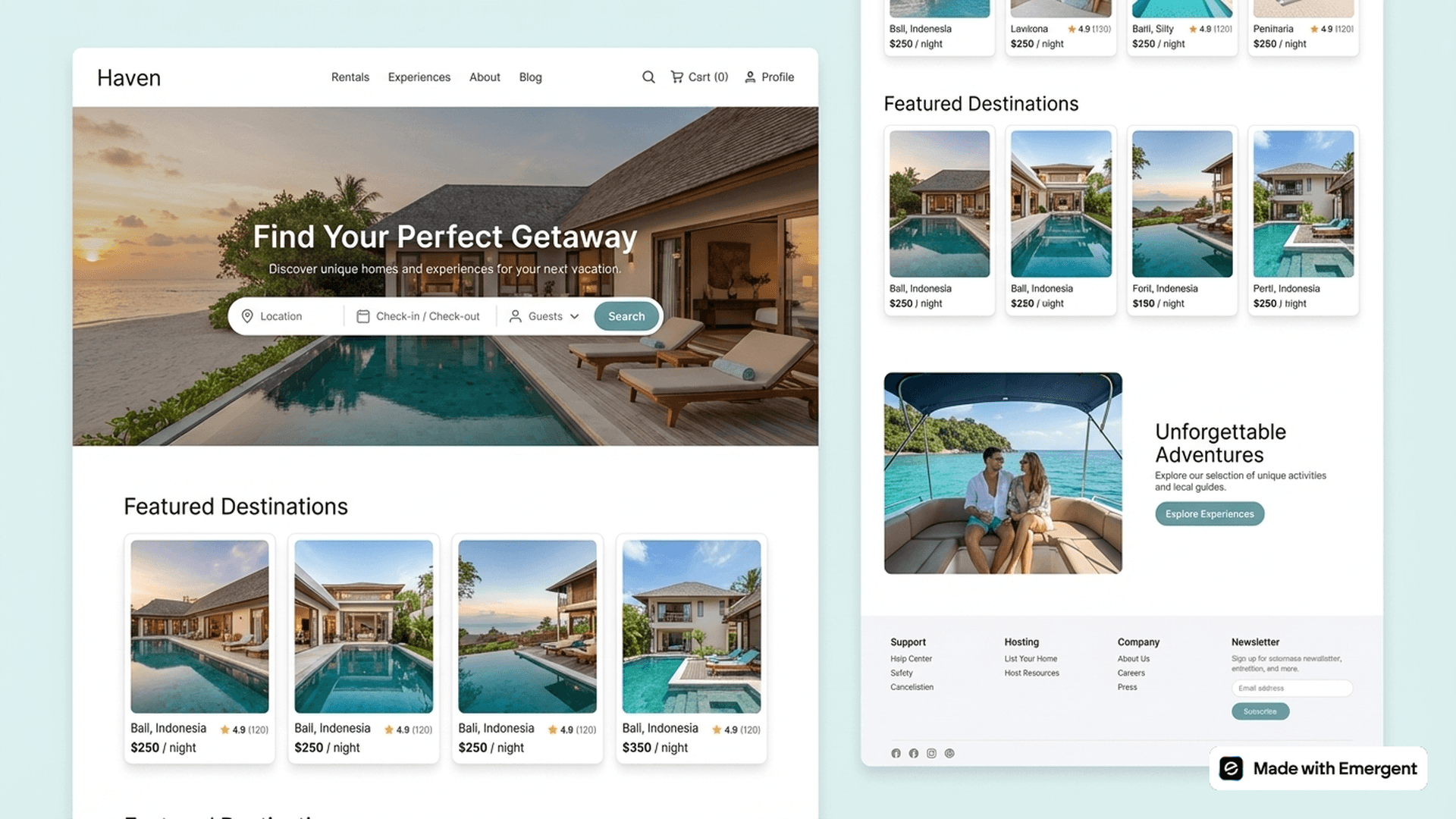vacation rental website made with emergent
