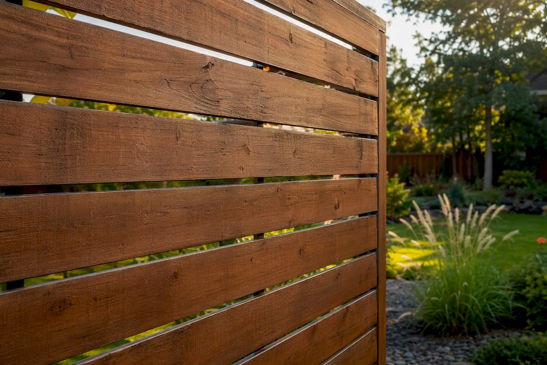 Horizontal slat wood fence showing airflow gap